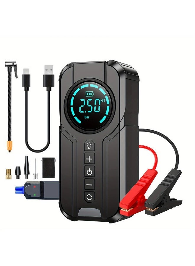 SUPER 5 4 in 1 Jump Starter Air Pump Portable Air Compressor Power Bank Lighting Car Battery Starter Starting Auto Tyre Inflator - Image 1